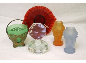 Lot With Czech Art Glass Vases, Art Deco Perfume Bottle & More