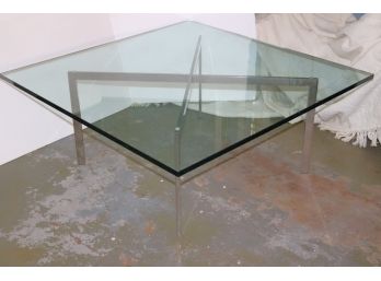 Mies Van Der Rohe Barcelona Style Glass & Chrome Coffee Table Knoll Style