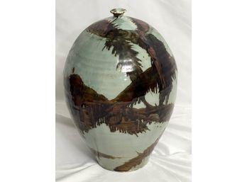 Modern Abstract Hand Painted Ceramic Pottery Vase Signed By Artist