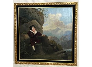 Antique 19th C. Oil Painting Of Young Nobleman On Mountain By Hajek, Vienna