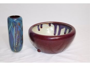 Art Glass Vase & Ceramic Bowl