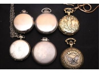 Lot Of 6 Vintage Pocket Watches With Elgin, New Haven, & Westclox Scotty