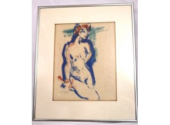 Pastel Painting Of Nude 1985, Signed Eisner In Chrome Frame