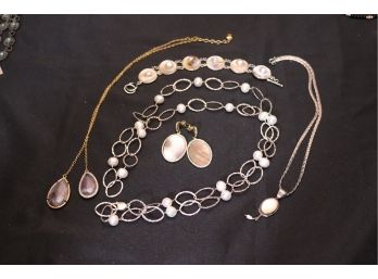 Jewelry Lot With Mabe Pearl Bracelet, Ralph Lauren Necklace With Amethyst Pendants, Sterling & Pearl Neck