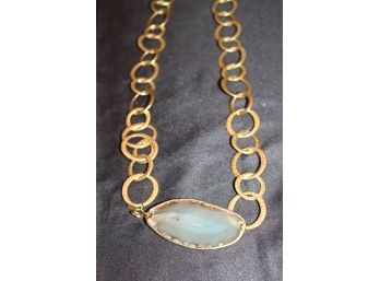 Kenneth J Lane Gilt Metal Textured Links Belt Or Necklace With Agate Stone