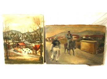 Two Vintage Paintings With Mid-Eastern Landscape & Chappaqua Winter Scene