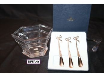 Tiffany & Co. Hexagonal Bowl & Mikimoto Swizzler Sticks / Muddler With Pearls