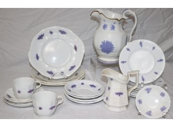 Antique 19th Century Glazed British Porcelain Assorted Set With Delicate Purple Flowers