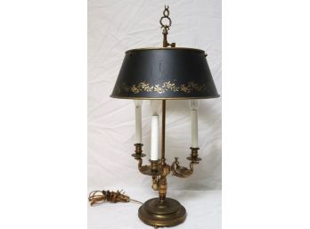 Antique French Buillote Tole Lamp With Gold Painted Border