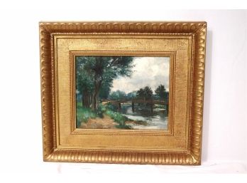 Signed Antique Landscape Painting In Beautiful Gilt Frame With Provenance