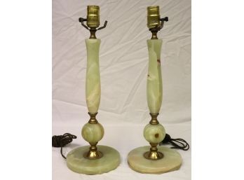 Pair Antique Natural Green Onyx Table Lamps