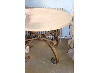 Mid Century Modern Table With Travertine Top & Iron Base