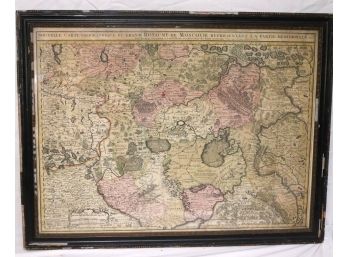 Antique Hand Colored Map Of Russia / Kingdom Of Moscow Framed