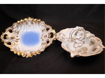 Two Beautiful Antique German & KPM Porcelain & Gilt Serving Bowls