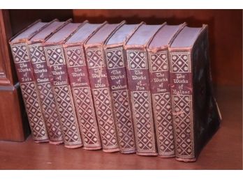 Set Of 9 Antique Leather-Bound Soft Cover Books With Tolstoy, Balzac, Chekhov & More, 1928