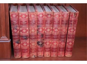 Set Of 8 Antique Leather-Bound Books The History Of Our Country With Illustrations & Marbleized Pages