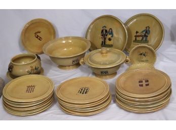 Very Rare Set Of Vallauris Provencal French Dinnerware With Crests Of French Towns.