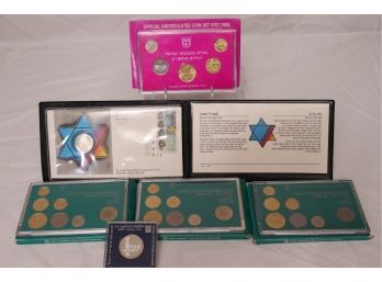 Lot Of Uncirculated Coin Sets Of Israel 1981 Onwards, Anne Frank Coin & An Ancient Hebrew Israel Coin 850