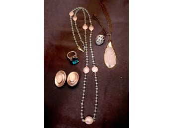 Sterling Earrings With Rose Quartz, Agate Pendant, Sterling Rings With Blue Quartz Cabochon & More
