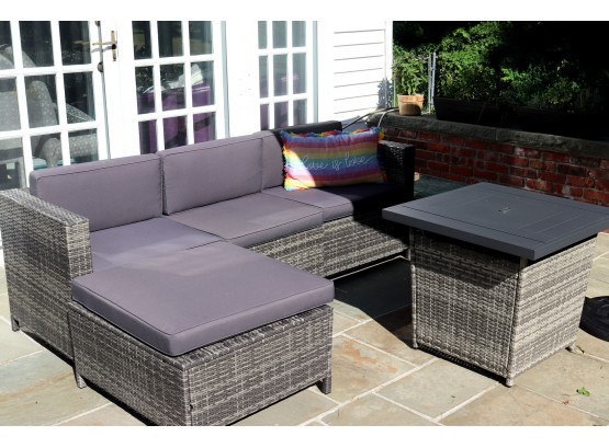 Outdoor Weather Wicker Patio Set With Fire Pit & Cushions