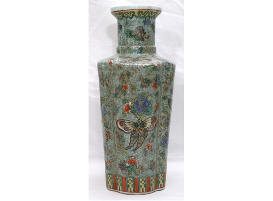 Gorgeous Tall Chinese Vase With Painted Butterflies