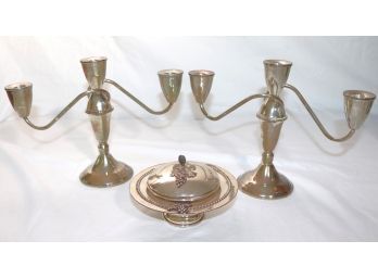 Lot Of Vintage Sterling Silver Candlesticks By Duchin & Bowl