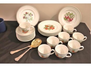 Tiffany & Co. Staffordshire Gardens Porcelain Luncheon Set & Pr. Brass Fruit Serving Pieces