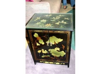 Vintage Hand Painted Asian Cabinet With Floral Motif