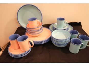 Colorful Sango Innovation Peach & Seafoam Dinner Set For 8 Fresh Out Of The Box