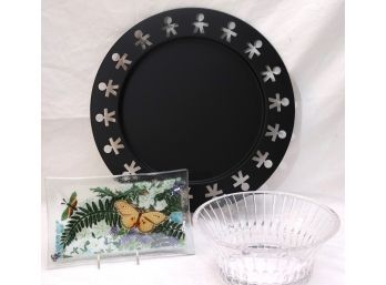 Vintage Alessi Metal Platter In Box, Art Glass Plate & Bowl