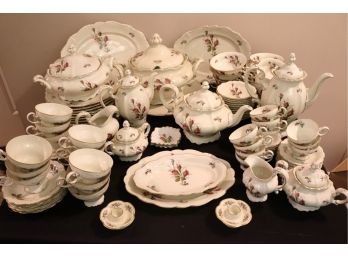 Very Large Dinnerware Set Of Rosenthal Moss Rose Pompadour White Porcelain