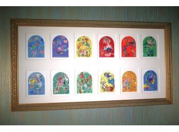 Fabulous Color Lithographs Of Chagall Windows In Oversized Gilt Wood Frame