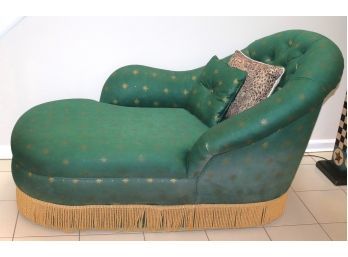 Stylish Victorian Style Chaise Lounge With Star Pattern Upholstery & Fringes