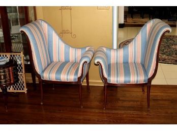 Pair Of Antique Neoclassical Style Conversation Chairs With Lyre Shaped Sides