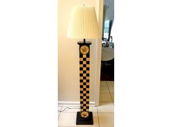 Country Style Painted Floor Lamp With Checkerboard Design