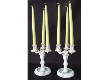 Beautiful Pair Of Herend Porcelain Baroque Style Chinese Bouquet Candlesticks