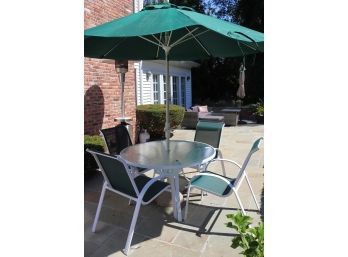 Outdoor Glass Dining Table With 4 Chairs & Market Umbrella