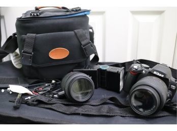 Vintage Nikon DX Camera With 2 Lenses, Flash & Carrying Case