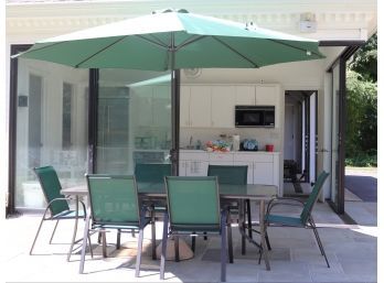 Rectangular Outdoor Dining Table, 6 Hampton Bay Chairs & Patio Matcher Umbrella