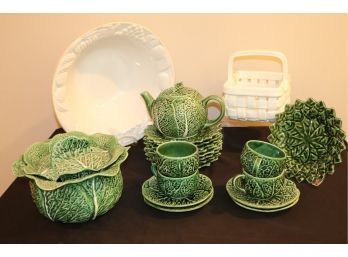 Whimsical Porcelain Green Cabbage Coffee Set, Tureen, Ceramic Bowl & More
