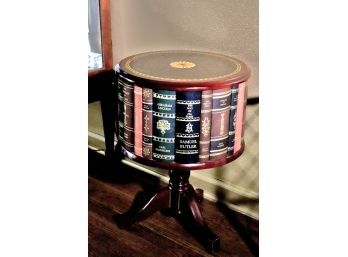 Charming Inlaid Mahogany Side Table With Literary Design Book Titles