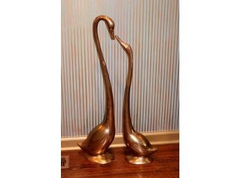 Pair Of Tall Decorative Brass Geese