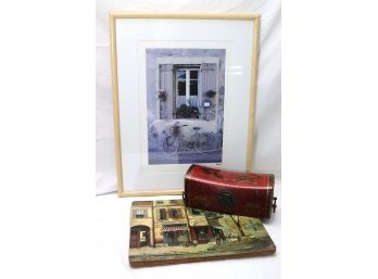 Signed Framed Photo, French Inspired Placemats & Chinese Lacquered Pillow Box