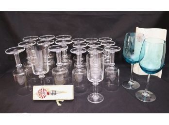 Set Of Vintage Wine Glasses, With Curvy Vase & More