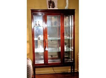 Antique Inlaid Wood Display Cabinet With Glass Front & Sides