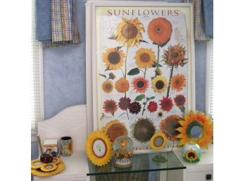 Sunflower Accent Lot With Sunflower Poster, Frames, Snow Globe & More