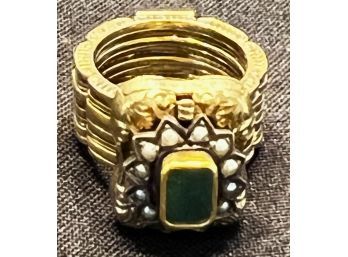 14K YG EMERALD / SEED PEARL RING (6.75 ) That Becomes A Bracelet (Size 6.5')