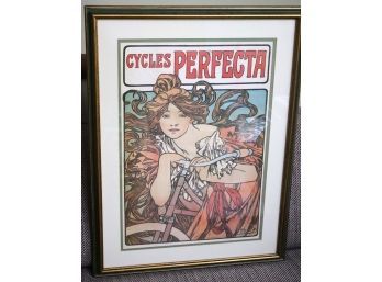 Vintage Alphonse Mucha Poster Of Art Nouveaux Bicycle Advertisement With Youthful Beauty