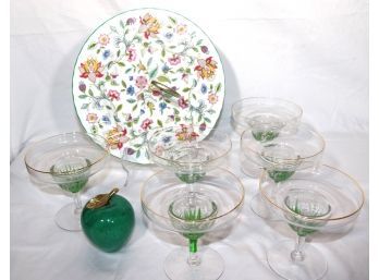 Set Of Hand Painted Margarita Glasses, Hardin Hall Cake Plate & Marble Apple