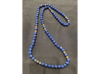 Knotted Blue Lapis Necklace With 14 Gold Beads  29' Long. Great Look To Match Your Fall And Winter Attire